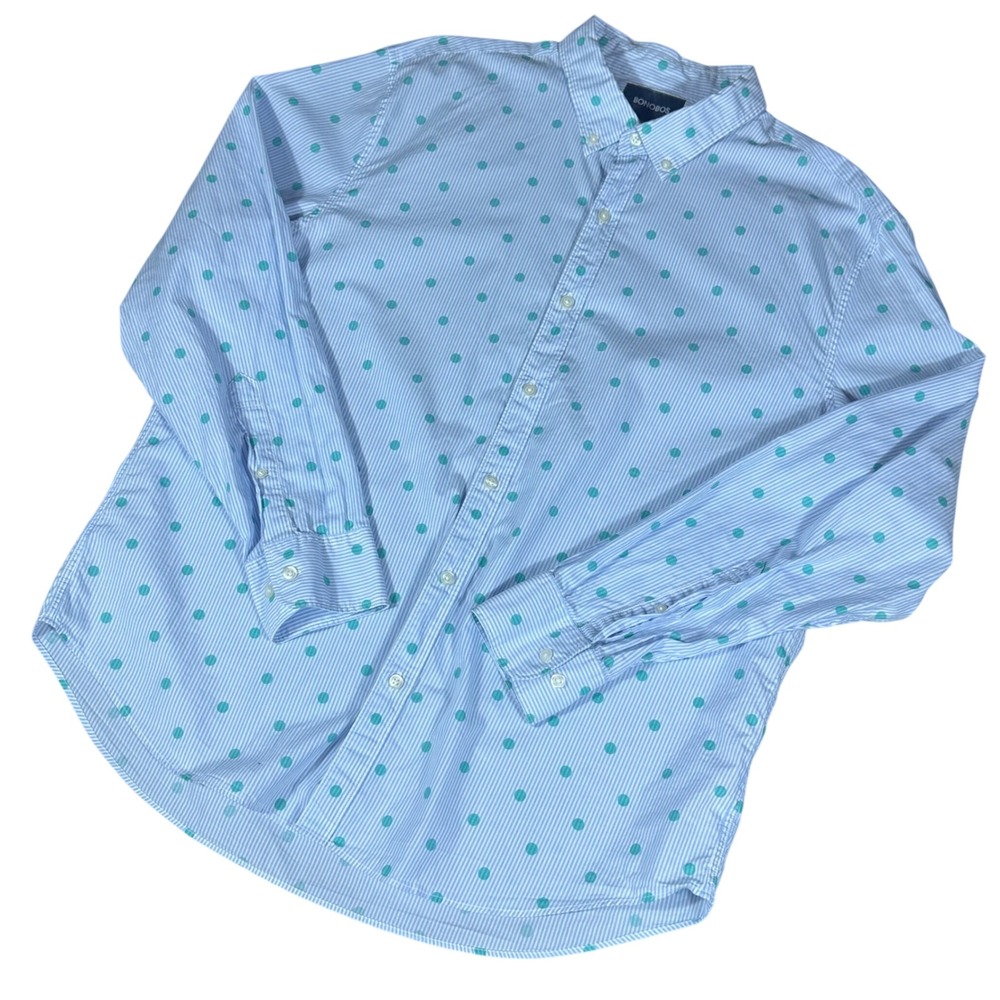 Bonobos Button Down Shirt Mens XL Blue White Stripe Teal Polka Dot Standard Fit